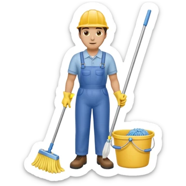 Custodian with yellow rubber gloves, mop sticker
