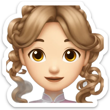 cinnamonroll asian girl with brown hair and coquette dress and ribbons in hair sticker