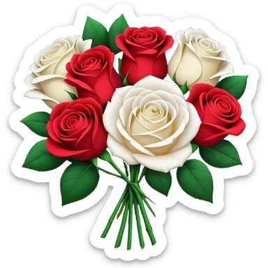 White rose and red rose bouquet with black paper  sticker