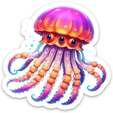 Neon glowing jellyfish-crab-squi sticker
