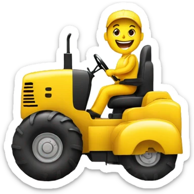 happy person driving giant tractor yellow sticker