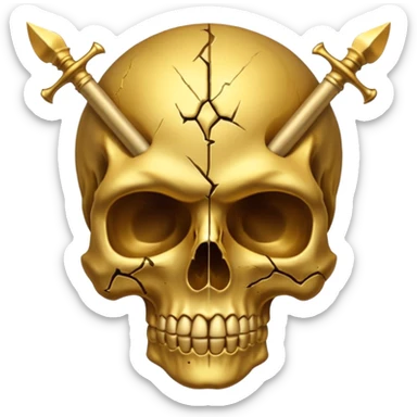 golden skull explode in half by a spear sticker