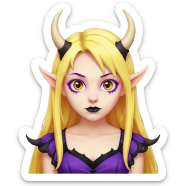  yellow hair girl with evil horns and purple dress sticker