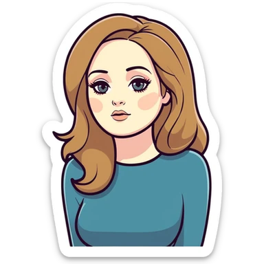 8k, 7000x7000px resolution, clean, smooth, thin lines, ultra detailed, hyperrealism, celebrity, best selling singer, Adele 2023. Glossy appearance, clean thin lines. Perfect makeup, long hair, thinner body, modern look sticker