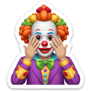 Clown covering eyes but showing butt sticker