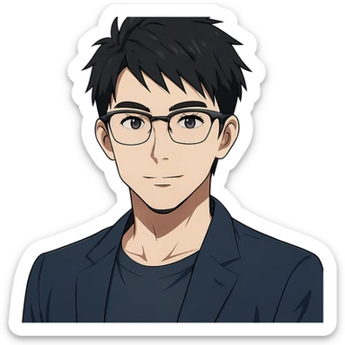 anime style Asian male, age 25, wearing Ray-Ban half frame glasses sticker