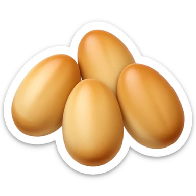 four plump smooth quenelles in a neat row, pale golden-beige, no plate or extras, soft lighting, subtle shadows, emoji scale sticker