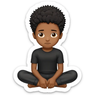 cute brown skin boy, no smile just sitting there looking tuff, black hair, sponge messy freeform’s.  sticker