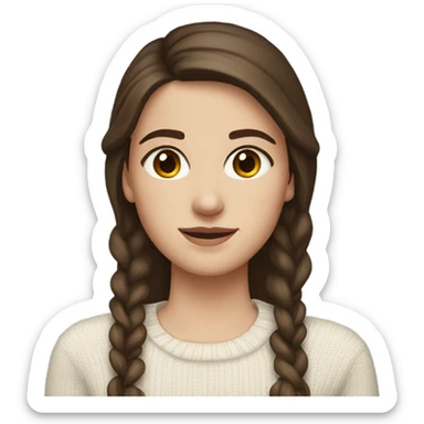 A brunette white girl with brown eyes and a white sweater sticker