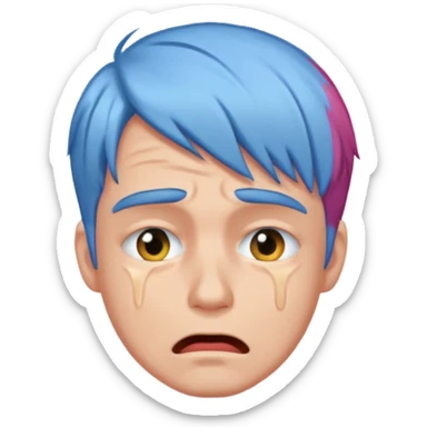 man crying with colored hair sticker