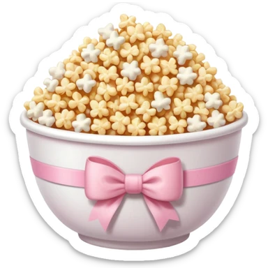 popcorn soft texture in white bowl with pink pastel bow not on top sticker