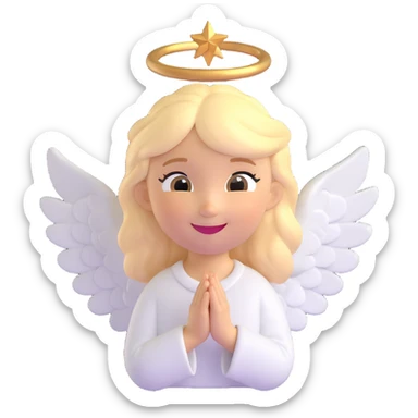 a cute blond-haired angel, smiling, giving a blessing, golden halo, white wings, gentle light sticker