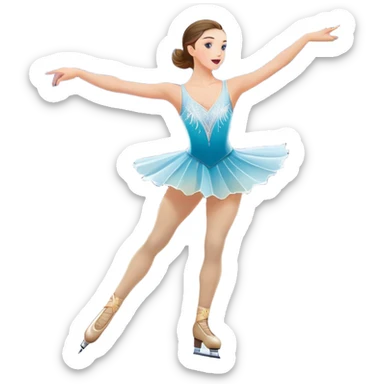 An colorful icon featuring a graceful figure skater performing a spin on the ice. The background includes a grand ice rink palace with shining spotlights and cheering spectators in the stands. Transparent background highlights the elegance and artistry of figure skating sticker
