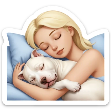 blonde girl sleeping with a white pitbull with a brown face sleeping  sticker