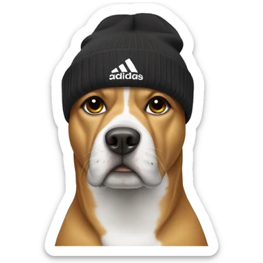 Dog wearing an adidas beanie sticker