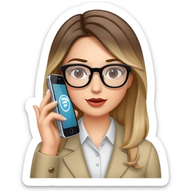 Realistic balage hair woman wearing glasses speaking on 1 cell phone sticker