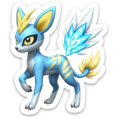 Feral Lightning-patterned Zig-zagged buzzy fuzzy Meloetta-Electrike-Zeraora-Luxray-Cobalion-Suicune-Vernid-fusion-hybrid-creature, full body  sticker