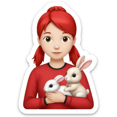 white bunny, pet lover, red shirt, pony tail. sticker