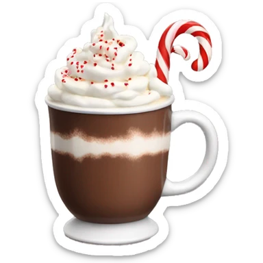 hot chocolate with whipped cream and candy cane sticker