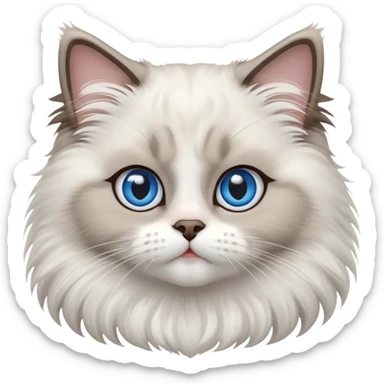 cinematic-adorable-big-eyed-fluffy-ragdoll-cat-portrait-emoji,-head-tilted-playfully-with-a-sweet-expression,-fluffy-white and grey-fur,-simplified-yet-irresistibly-cute-features-with-large,-expression, Large blue eyes sticker