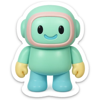 a robot with a friendly face vinyl figure style sticker