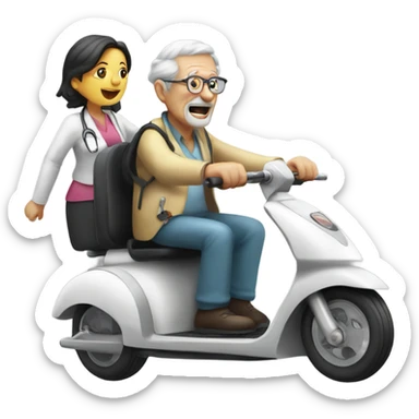 Old man riding a medical scooter chased by a group of women sticker