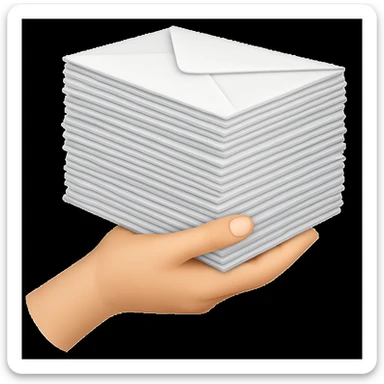 Make the stack of mail much larger while keeping the hand holding it, in the style of emoji. sticker