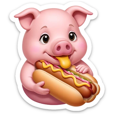 Pig eating hot dog sticker