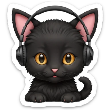 sweet black kitten in headphones sticker