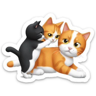 orange cat and black and white cat fighting sticker