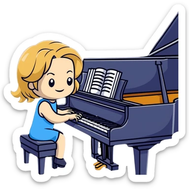 Michelle Monaghan with honey blonde hair playing piano sticker