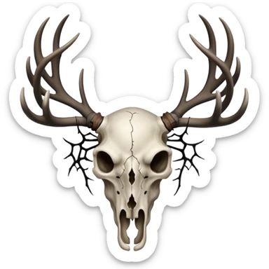 Deer skull with antlers and black spiderwebs sticker