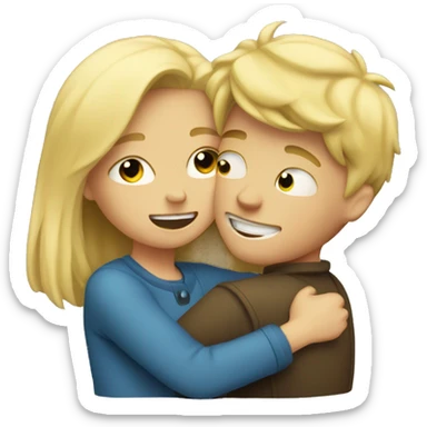 blonde girl and boy hug sticker