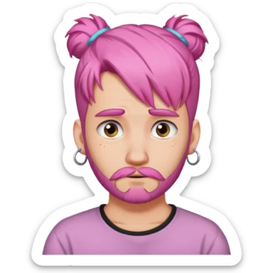  big bun haired with earrings pink hair guy sad with beard sticker