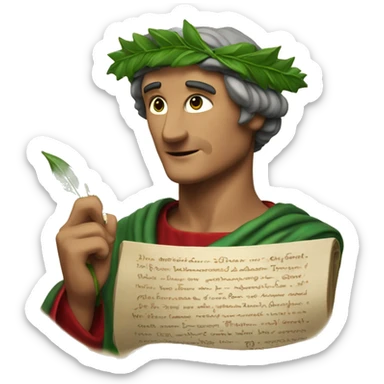 Dante Alighieri with a green laurel wreath on his head and holding a scroll in his hand sticker