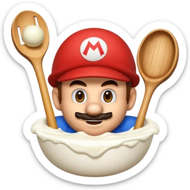 genera un'emoji di super mario che picchia un vasetto di yogurt con una mazza da baseball sticker