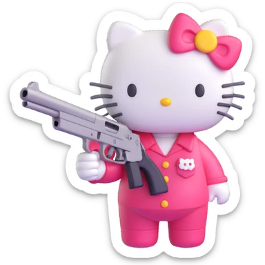 Hello Kitty character holding a gun sticker