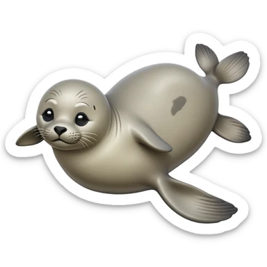 cinematic-seal-realistic-full-body-lounging-emoji,-plump-sleek-body-stretched,-short-smooth-fur-glinting-in-the-sea-breeze,-flippers-tucked-comfortably-beneath-its-body,-large-dark-eyes-filled-with-playful-curiosity sticker