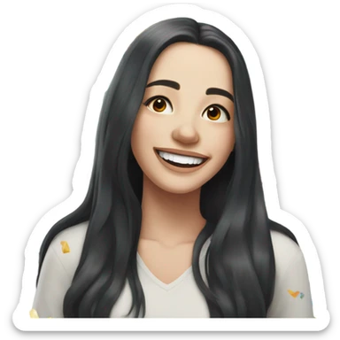 Pale girl with long black hair celebrating  sticker