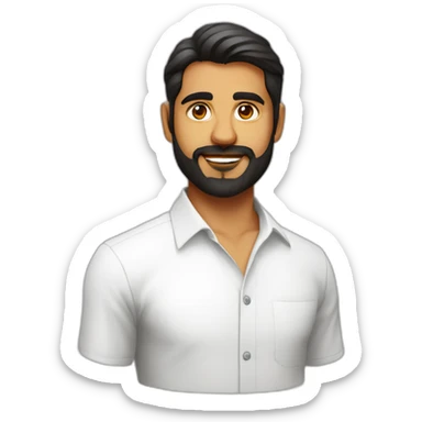 Young Jayendrasinh Solanki as Developer in white shirt with sleeve up and medium beard sticker