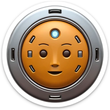 3D render of Data Port, futuristic cyborg aesthetic, fusion of organic skin and chrome metal, metallic socket embedded in dark brown skin, exposed wiring,emoji style, isolated on white background --v 6.0. sticker