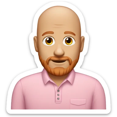Bald dad with a little beard of 3 day redhair wearing a pink polo sticker