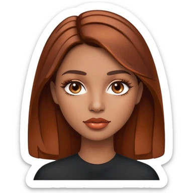 Mujer como medio morena pero también blanca ojos cafés pelo como café mezclado con poquito cobrizo labios con gloss muy definidos sticker