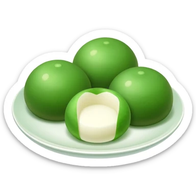 four green spherical warabi mochi on the plate sticker