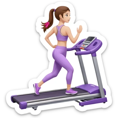 girl with long brown hair on treadmill wearing light purple yoga set sticker