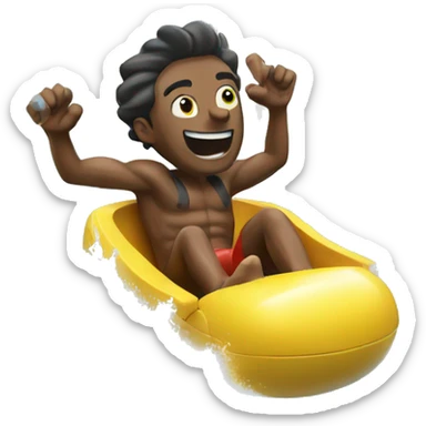 A man rides a slide in a water park  sticker