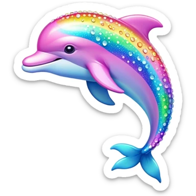 Kawaii pastel neon rainbow bedazzled dolphin  sticker