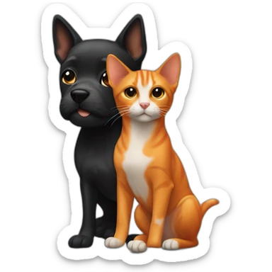 complete black and small dog with a orange cat sticker