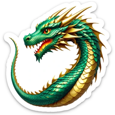cinematic-noble-dragon-portrait-emoji,-poised-and-majestic,-with-a-sinuous,-elongated-body-covered-in-intricately-detailed,-shimmering-scales-in-hues-of-emerald-and-gold,-and-piercing,-fiery-eyes-that-reflect-ancient-wisdom; sticker