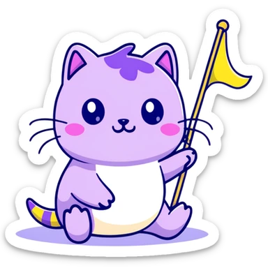 adorable baby slugcat from Rain World with non-binary flag colors yellow, white, purple, and black sticker